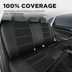 PIC AUTO Car Seat Covers, Premium Leather and Air Mesh Automotive Sports Seat Covers Full Set, Front and Rear Bench, Airbag Compatible Universal Fits Most Cars, SUVs, Trucks and Vans (Black & Beige)