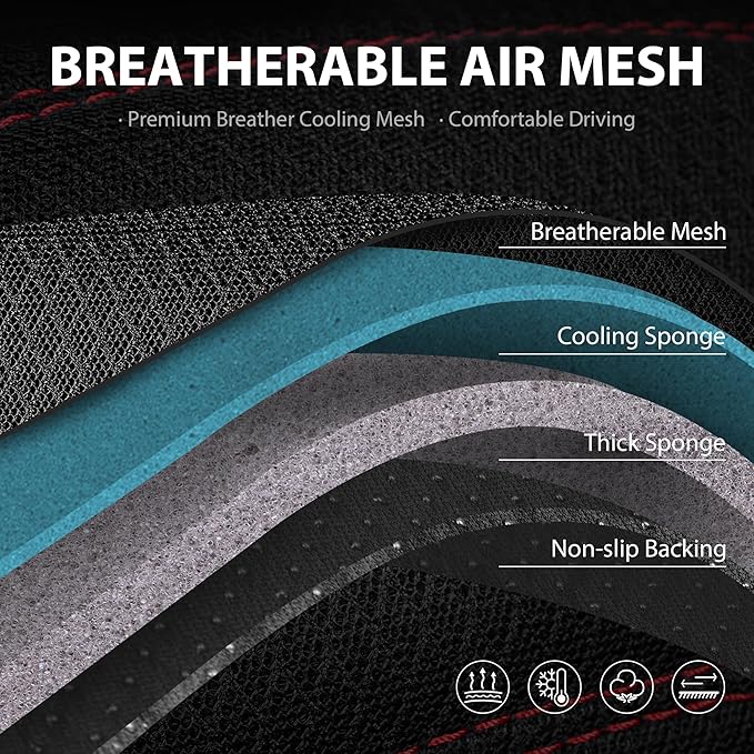 CAR PASS Comfortable 3D Foam Mesh Leather Car Seat Covers Front, Air Cool Mesh Breathable Front Seat Covers for Car, Universal Fit for SUV Truck Sedan Automotive, Airbag Compatible,Black Red
