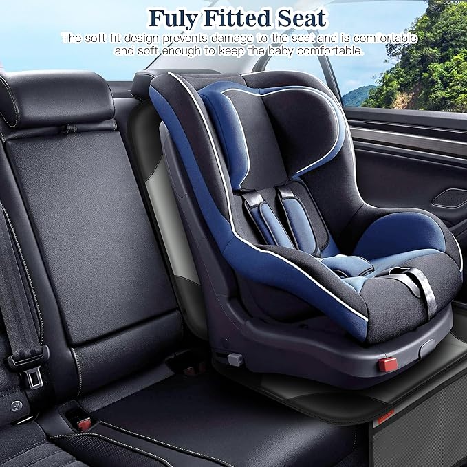 Sinvitron Car Seat Protector for Child Car Seat, Waterproof Car Seat Cover for Leather and Fabric Seats, 2 Mesh Pockets, Non-Slip Bottom, Thick Padding Cushion(1 Pack, Grey)