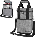 Opux 4 Bottle Insulated Wine Cooler Bag - Leakproof Padded Portable Wine Bottle Tote for Travel Picnic BYOB - Heather Gray