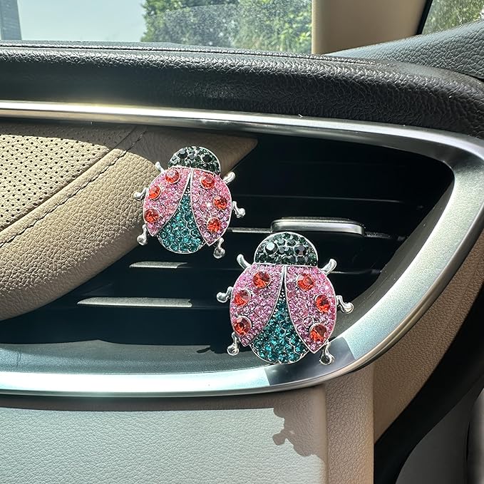2pcs Ladybug Air Vent Clips Car Air Freshener Vent Clips,Colorful Rhinestone Lady bug Cute Car Air Freshener,Bling Car Accessories for Women Refillable Car Diffusers