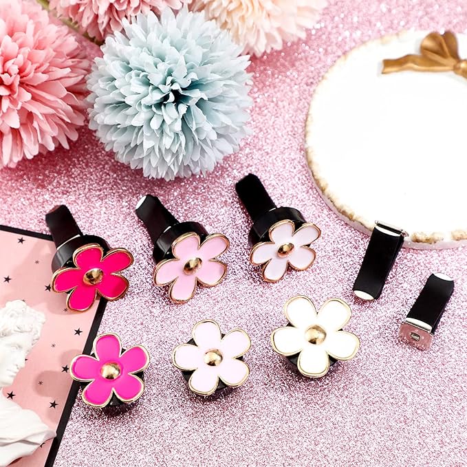 Frienda 8 Pcs Daisy Flower Air Vent Clip Black Pink White Car Accessories Air Conditioning Outlet Clip Freshener Dashboard Accessories Charm Car Inter Decor