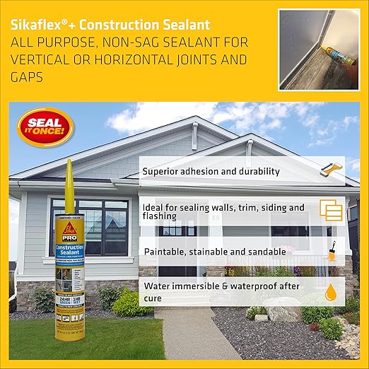 SIKA Sikaflex Construction Sealant, 12-Pack, 10.1 fl oz, Limestone – All-Purpose Polyurethane for Joints 1/2" or Smaller, Strong, Weatherproof, Paintable, Ideal for Masonry, Wood, Metal & Concrete
