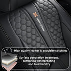 Black Universal Car Seat Covers Premium Nappa Leather with Lumbar Support Waterproof Full Set Non-Slip Contoured Fit Airbag Compatible Fits Most Vehicles Easy to Clean and Install