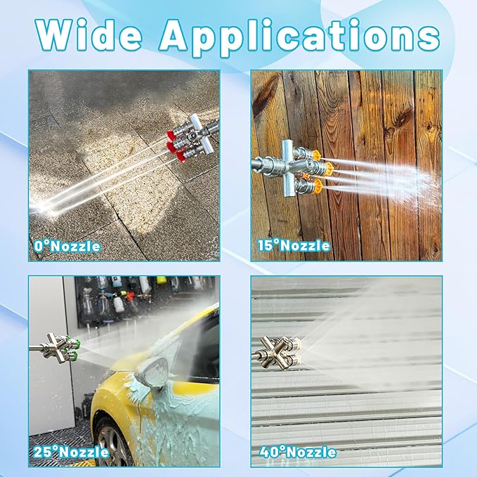Quadruple Pressure Washer Tips, 4 in 1 Power Washer Nozzle, 4 Nozzle for Pressure Washing with 16PCS Power Washer Spray Nozzles (0, 15, 25, 40 Degree), 1/4 Inch Quick Connect, 5000 PSI