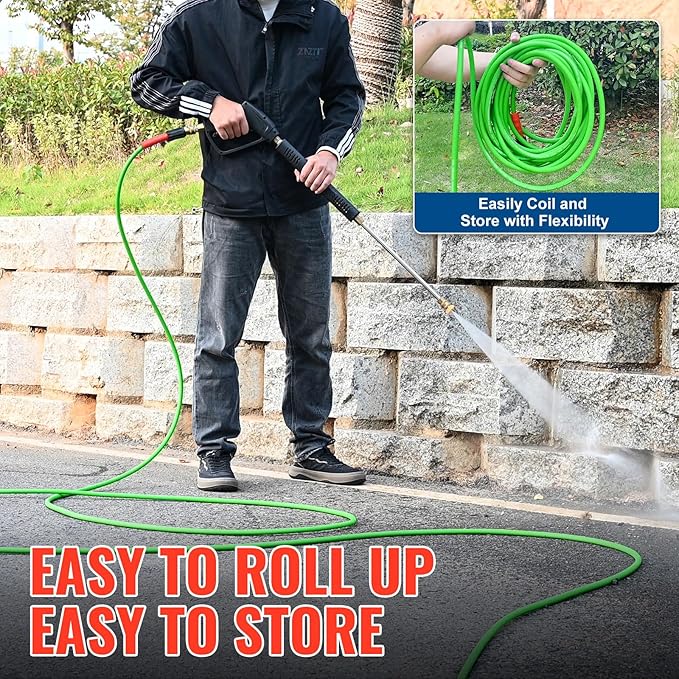 YAMATIC Upgraded Flexible Pressure Washer Hose 25FT 1/4", 3200 PSI Non-Kink Replacement with M22-14mm & 3/8" Quick Connect Adapters, Extension for Gas Power Washer Troy-Bilt Ryobi Honda Craftsman