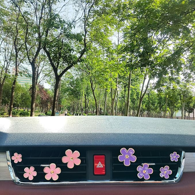 8pcs Cute Five-Petal Flower Car Air Vent Fragrance Clip Daisy Car Air Freshener Air Conditioning Outlet Clip Car Inter Decor (light pink purple, Ocean)