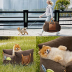 Lesure Small Dog Car Seat for Small Dogs - Sherpa Dog Booster Seat for Car with Storage Pockets and Clip-On Safety Leash and Thickened Memory Foam Filling, Puppy Travel Carrier Bed, Espresso