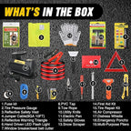 Nilight Car Emergency Kit with Jumper Cable Air Compressor Tire Repair Essential Tools First Aid Alligator Connector Electrical Kit for Travel Camping Outdoor Cars Truck SUV RV