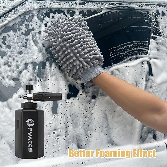 PWACCS Foam Cannon for Pressure Washer, Adjustable Car Wash Foam Cannon, Big Mouth Snow Foam Lance with 1/4" Quick Connect, Thick Foam Power Wash Foam Blaster 1.5 L, Additional Orifice Nozzle 1.1mm