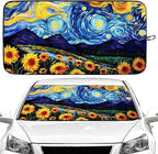 Starry Night Sunflowers Car Windshield Sun Shade Foldable Sunshade Front Window Cover Sun Visor Protector Accessories (59x27.5 inches)