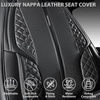 CAR PASS Nappa Leather Car Seat Covers Full Set, Luxury Seat Protector for Cars, Waterproof Anti-Slip PU Seat Cushion Airbag Armrest Compatible Universal for Sedan SUV Pick-up Truck Auto, All Black