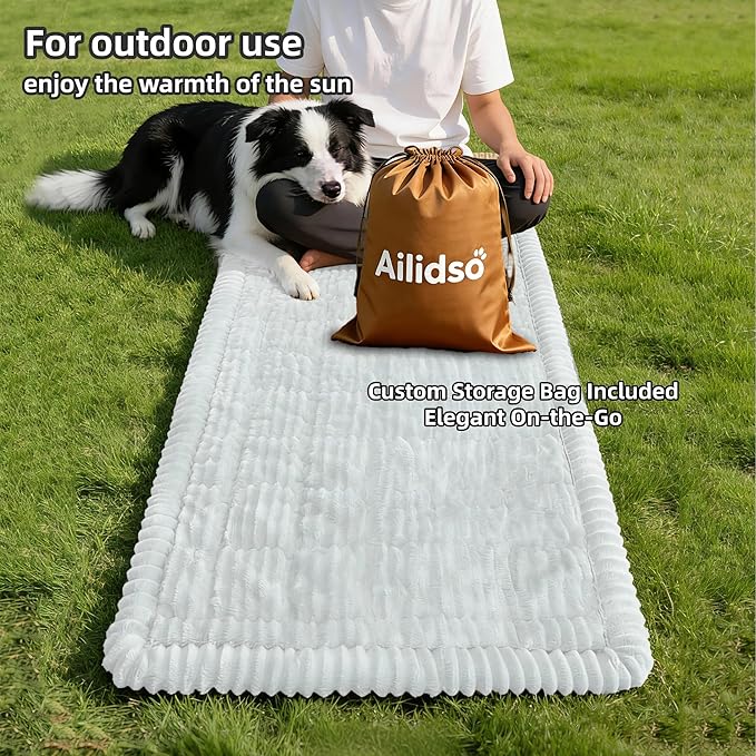 Dog Car Seat Cover, Pet Couch Covers for Car and Sofa, Non-Slip Backseat Pet Bed Mat, Machine Washable, Soft Plush Travel Seat Protector with Portable Storage Bag (White,23.6''×59'')