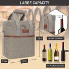 opux 6 Bottle Carrier Tote | Insulated Padded Wine Cooler Bag for Travel. Picnic, BYOB | Portable Leakproof Wine Tote Bag for Dinner, Party, Christmas, Wine Gift for Women, Men (Heather Taupe)
