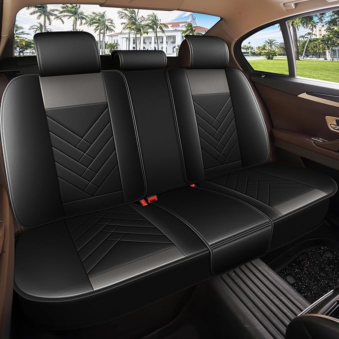 AOMSAZTO Car Seat Cover for Chevrolet Chevy Malibu 2009-2025 2026 Full Set, Leather Car Seat Protector Waterproof, Non Slip Car Seat Cushion, Interior Seat Covers Automotive Accessories - Black&Grey
