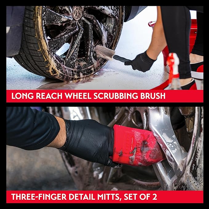Griot's Garage Wheel Cleaning Kit, Includes Wheel Cleaner, Long-Reach Scrubbing Wheel Brush, and Two Mitts, 11224