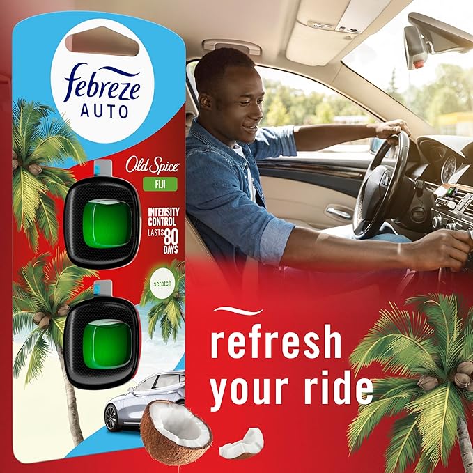 Febreze Car Air Freshener Vent Clip Old Spice Fiji Scent, .07 oz. Car Vent Clip, Pack of 4