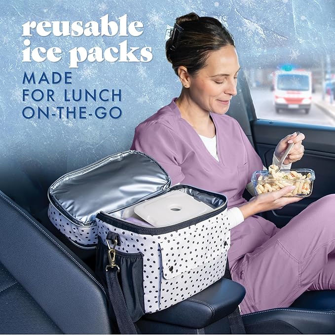 Cool Coolers by Fit & Fresh Slim Ice Packs, Quick Freeze Reusable Ice Packs for Lunch Boxes & Coolers, Long-Lasting, Space Saving Lunch Ice Packs, Ivory, 4Pk