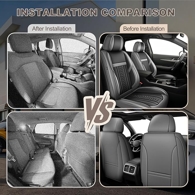 TTX LIGHTING for Chevy Trax 2024-2026 Seat Covers: Waterproof Leather Seat Protector with Airbag Compatible (2 Front Seats,Black&Gray)