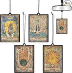 L1rabe 4P Vintage Tarot Car Air Fresheners, The Star World Sun Moon Hanging Air Freshener Fragrance Scented Cards Old Style Tarot Theme Car Aromatherapy Tablets Bedroom Wardrobe Shoe Cabinet Deodorant