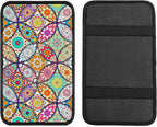 Geometric Mandala Universal Armrest Cover Pad, Car Center Console Cushion Pad, Protect from Pet Claws, Dirt, and Sticky Fingers, Comfortable Car Decor Accessories Fit for Most Cars, Vehicles, SUVs