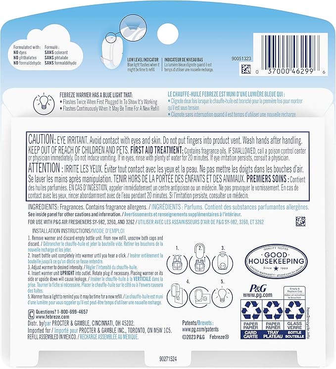 Febreze Plug In, Air Freshener, Scented Oil Refill, Linen & Sky, 0.87 Fl Oz (Pack of 2)