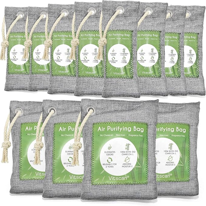 24 Pack Bamboo Charcoal Air Purifying Bag, Activated Charcoal Bags Odor Absorber, Moisture Absorber, Natural Car Air Freshener, Shoe Deodorizer, Odor Eliminators For Home, Pet, Closet