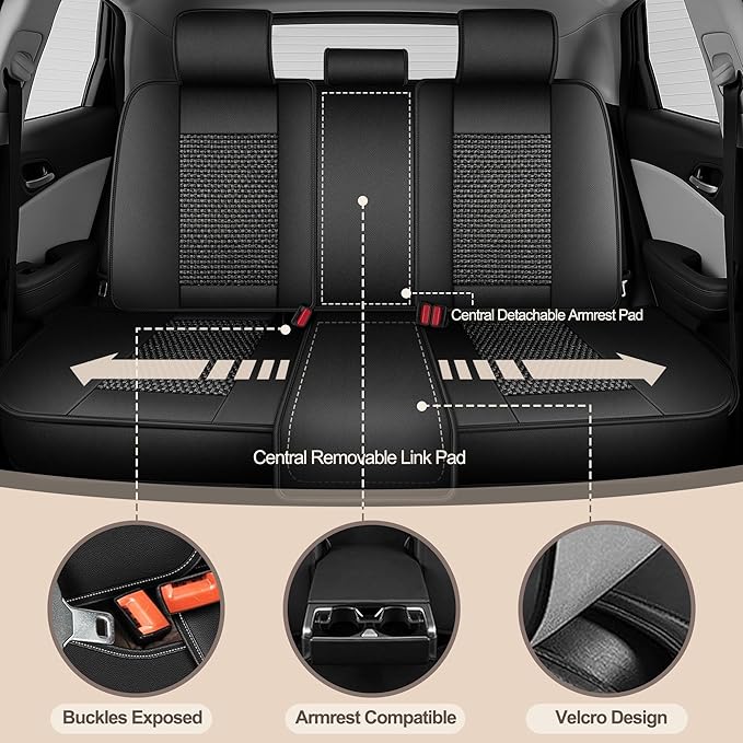 TTX LIGHTING for Cadillac XT5 2017-2026 Car Seat Covers, Breathable Ice Silk & Leather Seat Protector, Cool & Anti-Sweat for Long Driving, Airbag Compatible, 5 Seats Full Set (Black)