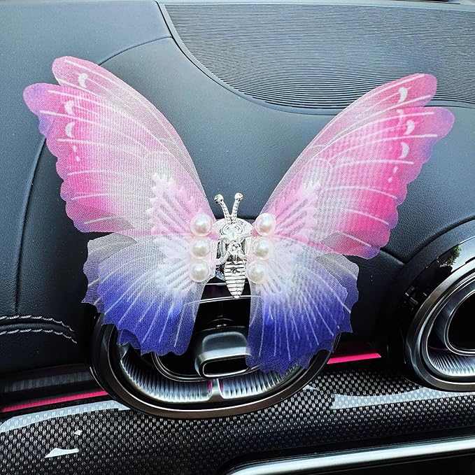 3 Pcs Embroidery Fragrance gradient Butterfly Decoration, Butterfly Car Vent Clips, Embroidery Fragrance Butterfly Car Air Freshener Clip Charm Car Inter Decor Cute Car Accessories for Women Girls