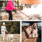 3-Piece Reflective Dog Seatbelt Set - Retractable, Heavy-Duty, Adjustable for Vehicle Headrests - Red