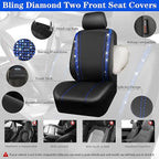 CAR PASS Bling Diamond Car Seat Covers Full Set, Shining Rhinestone Waterproof Faux Leather, Rear with Zipper, Universal Fit Automotive Glitter Crystal Sparkle Strips for Cute Women Girl, Blue