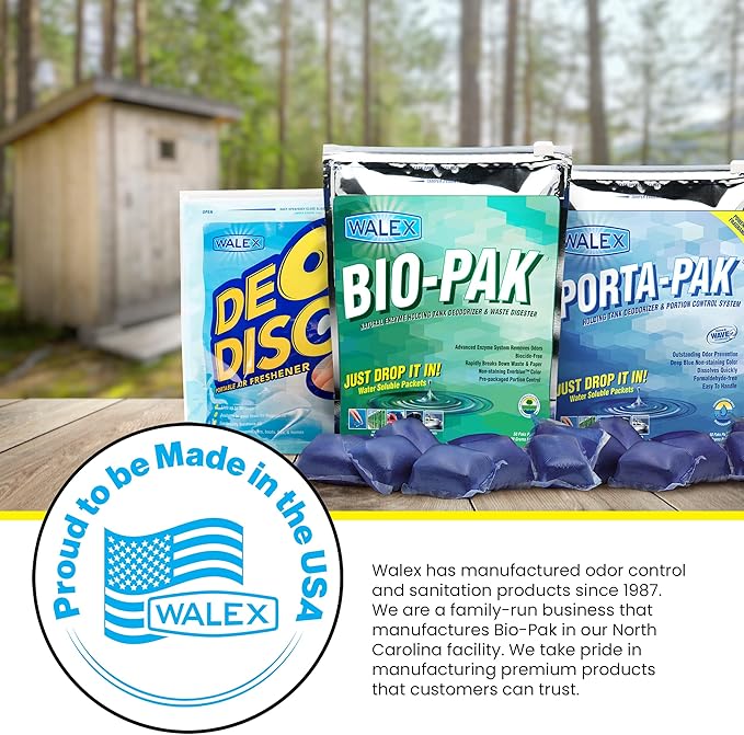 Walex Bio-Pak Black Holding Tank Deodorizer & Waste Digester Drop-Ins - Advanced Enzyme Formula for Rapid Breakdown of Waste & Paper, Removes Odors & Cleans Tank, Biocide Free - Mint, 50-Pack