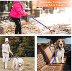 Dog Car Seat Belt - 3 Piece Set Retractable Harness, Adjustable Reflective Seatbelt for Vehicle Headrests, Safety Restraint Heavy Duty & High Elastics, Navy Blue
