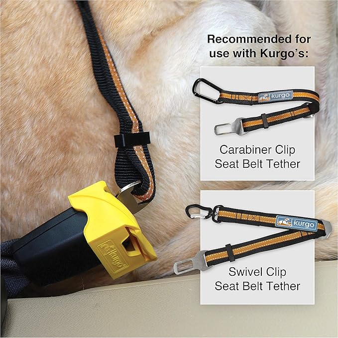 Kurgo Direct to Seatbelt Tether for Dogs - Adjustable Dog Car Safety Leash for Backseat Travel - Quick Install Carabiner Locking Tether - Works with Any Dog Harness - Secure Design