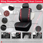 CAR PASS Leather Bling Diamond Car Seat Covers 2 Front Interior Sets, Waterproof Universal Shining Glitter Crystal Sparkle Fit for 95% Automotive Truck SUV Cute Women Girl, Black Red Rhinestone