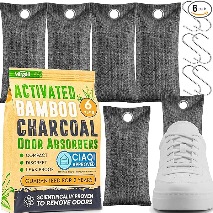 Activated Charcoal Shoe Odor Elimination Bags. Remove Strong Odors in Car, Closet, Basement. 6 Activated Charcoal Bags Odor Absorbers for Home. Bamboo Charcoals Air Purifying Bag Charcoals Deodorizer