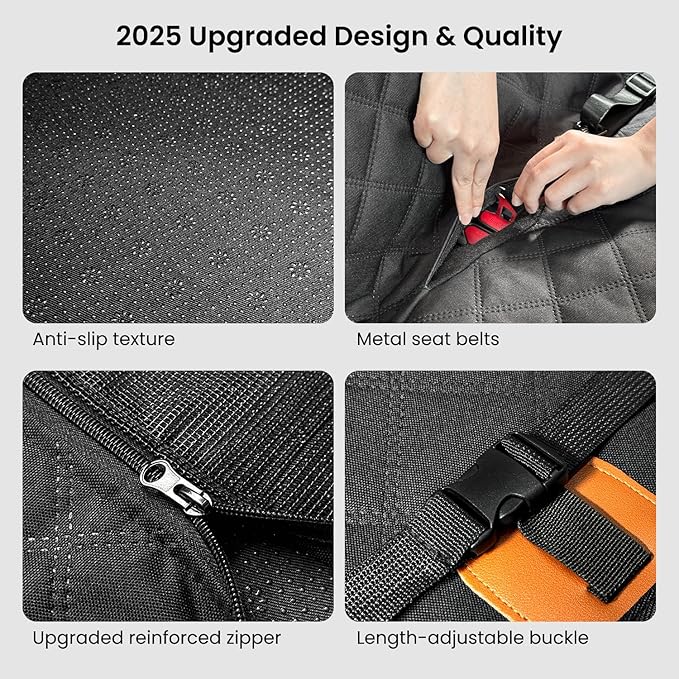 REEVAA Dog Car Seat Cover for Back Seat, Hard Bottom Dog Hammock, Pet Bed Extender for 2-4 Large/Medium Dogs, Waterproof Seat Protector, Universal L Size Fits for Car/SUV, Black+Orange