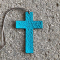 Air Flair | Leather Car Air Freshener | Cross | Rose Pattern (Turquoise, 2) Warm Vanilla Sugar Scent)