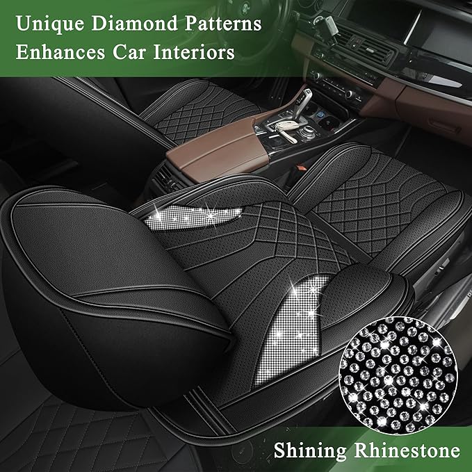 Bling Diamond Embroidered Seat Covers Fit for Mazda 6 2010-2021, Full Set 5 Seats, Sparkle Rhinestone Breathable Perforated Faux Leather Car Seat Covers for Women (Black)