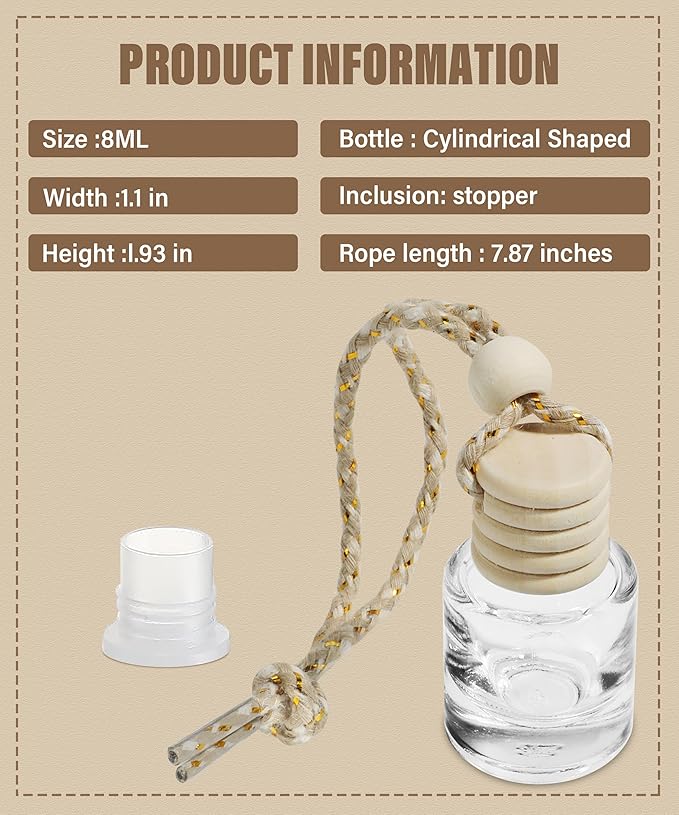 ESEWALAS 5PCs Hanging Car Air Freshener, Empty Glass Perfume Bottlespendant Bottle, Air Freshener Pendant