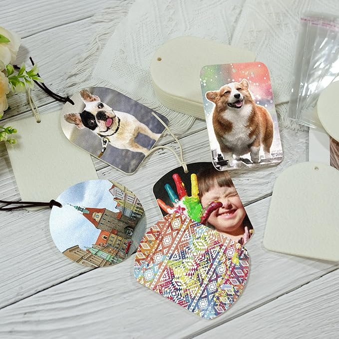 Temlum 40 Pcs Sublimation Air Freshener Blanks with Elastic Rope, Clear Bag, Sublimation Blanks Products DIY Air Freshener for Car, Home Hanging Decoration Sublimation Accessories