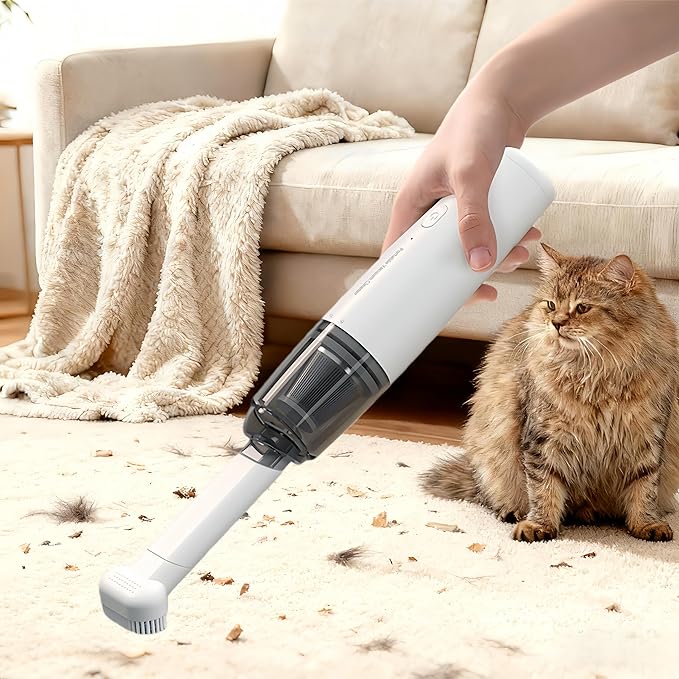 Handheld Vacuum Cordless, Car Vacuum Cleaner Portable with HEPA Filter, 2 Suction Modes, Mini Hand Held Vacuum Rechargeable for Car, Home, Pet Hair, Office, Keyboards(White)