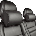 Aukee Car Headrest Pillow with Genuine Leather Cover Memory Foam Neck Cushion with 4 Extension Straps Adjuatable and Comfortable for Driving Home Office Black (Pack of 2)