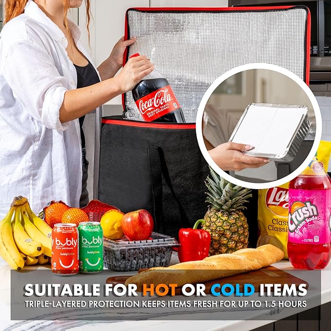 Carrywell (Not Made In China) Insulated Food Delivery Bags 2-Pack, XXXL Pizza Delivery and Reusable Warming Bag For Catering, Thermal Insulation Tote for Hot and Cold Food, Doordash
