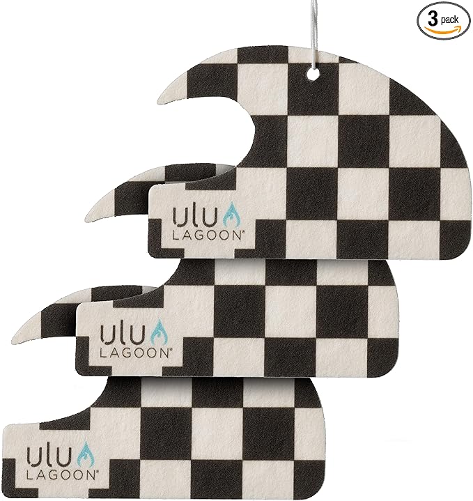 ulu Lagoon Hanging Car Air Freshener | Tropical Beach Coconut Surf Wax Scent Mini Wave | Long Lasting Car Freshener, Closet and Beyond | Made In USA | 3 Pack (Checker)