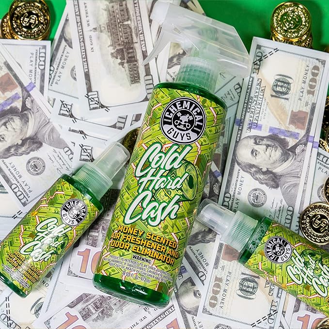 Chemical Guys ‎Cold Hard Cash, Money Scented Premium Air Freshener & Odor Eliminator, (for Cars, Trucks, SUVs, RVs, Home, Office, Dorm Room & More) 16 Fl Oz