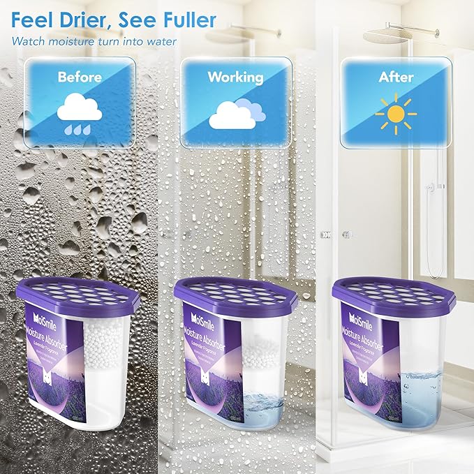 Moisture Absorbers 12 Packs, 10.8 Oz Lavender Vanilla Efficient Humidity Absorber ＆ Odor Eliminator Boxes, Refillable Car Dehumidifier for Closet, Bathroom, Basement＆ RV
