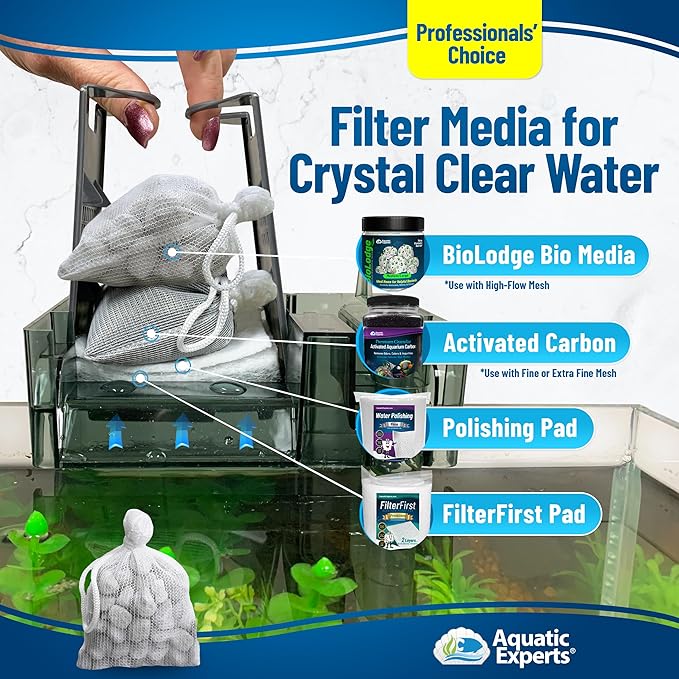 Aquatic Experts High Flow Filter Media Bag - Durable Filter Bags for Fish Tank, Secure Aquarium Media Bag with Drawstring, Media Bags for Aquarium and Pond, High Flow (White), 5" x 9" - 4 Pack