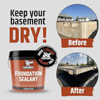 Liquid Rubber Basement and Foundation Repair Sealant - Waterproof Concrete Sealer & Crack Filler - Flexible Coating for Indoor & Outdoor Use - 5 Gallon Sealer, 10.2 oz Caulk 4 Pack, Geo Textile 4"x160