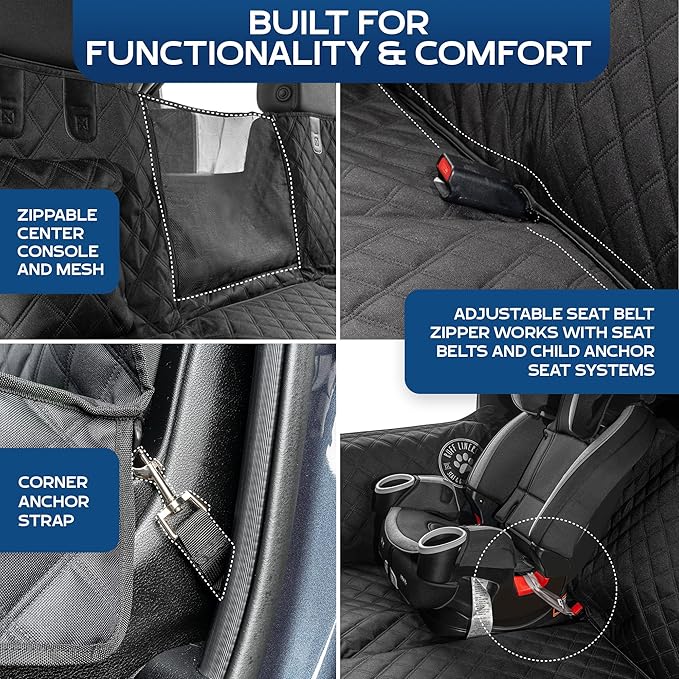 Ruff Liners Standard Dog Seat Cover, Black – As Seen on Shark Tank – Back Seat Protector for Cars, Mid-Size SUVs, & Mid-Size Trucks – Waterproof, Touch Fasteners, & Belt Slots – Sturdy Dog Hammock